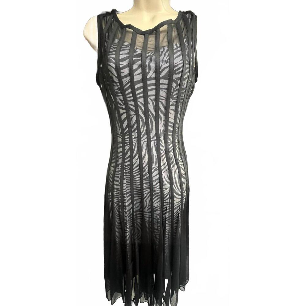 NEW MICHAEL K women's ribbed shaw mesh dress in black zebra